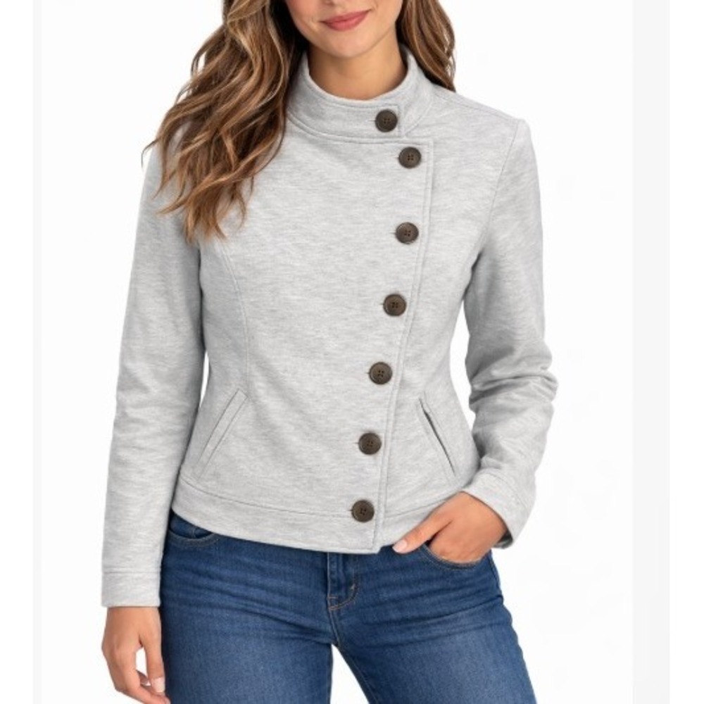 Madewell Hi-Line Jacket XS Gray Wool Blend Asymmetrical Button Utility Moto Cozy